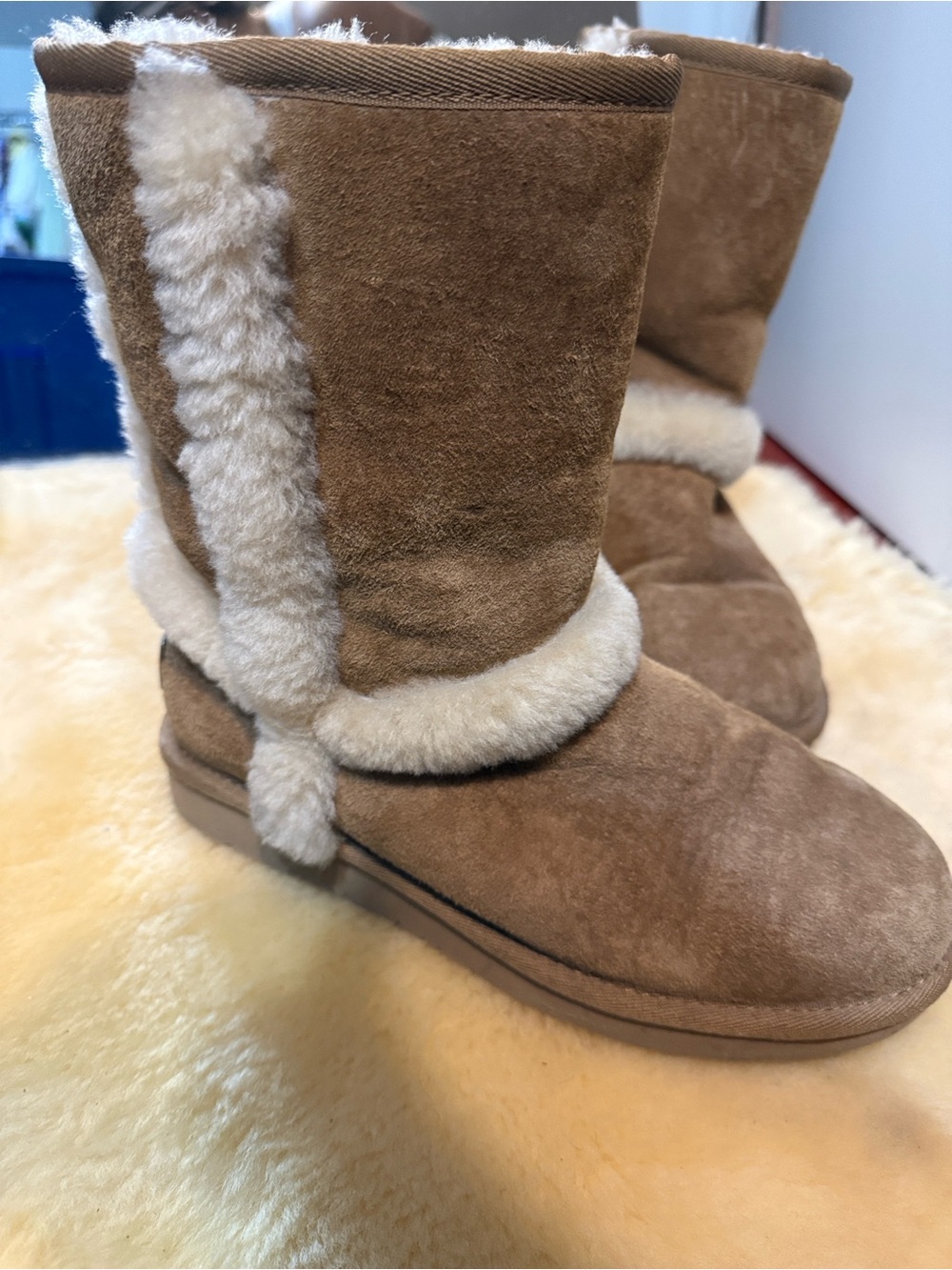 UGG Chestnut Suede Shearling Mid-Calf Boots